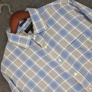 Banana Republic Mens M Untucked Fit Plaid Blue White Long Sleeve